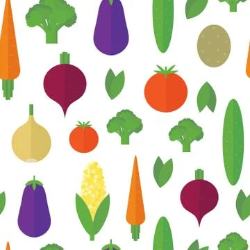 Seamless pattern with vegetables and fruits. Vector background Stock Illustration