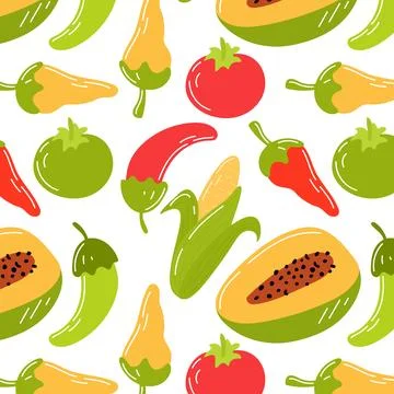 Seamless pattern of vegetables and fruits. Stock Illustration