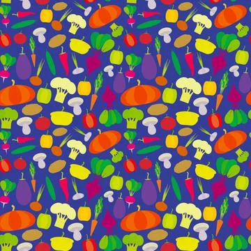 Seamless pattern vegetables bell peppers pumpkin beets carrots eggplant red h Stock Illustration