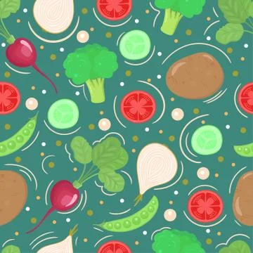 Seamless pattern with vegetables. Colorful background with organic food. Stock Illustration
