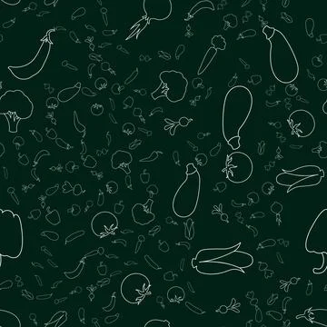 Seamless pattern of vegetables corncob, radish, beet, pea pod, zucchini, eggp Stock Illustration