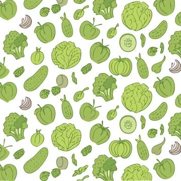 Seamless pattern with vegetables. Cute hand drawn vector illustration. Stock Illustration