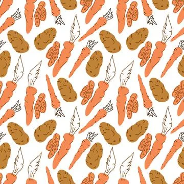 Seamless pattern vegetables with elements of potatoes, carrots. Vector illust Stock Illustration