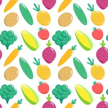 Seamless pattern with vegetables. Flat veggies vector illustration 스톡 일러스트