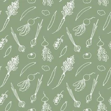 Seamless pattern with vegetables. Gardening. Springtime. Vector hand drawn Stock Illustration
