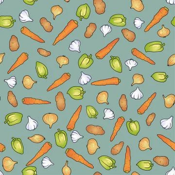 Seamless pattern of vegetables garlic onion pepper potato Stock Illustration