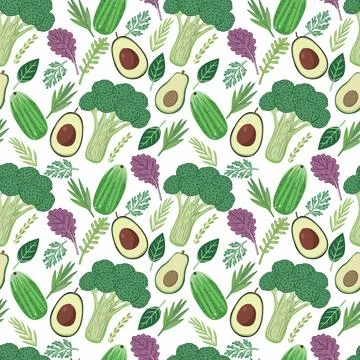 Seamless pattern with vegetables, healthy ingredients Stock Illustration