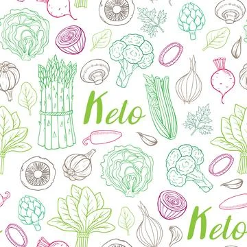 Seamless pattern with vegetables for the keto diet. Stock Illustration