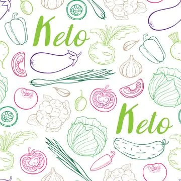 Seamless pattern with vegetables for the keto diet. Stock Illustration