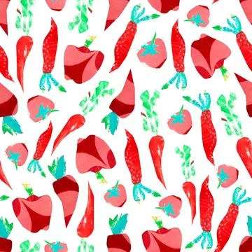 Seamless pattern of vegetables paper collage on white background. Carrots Illustrazione stock