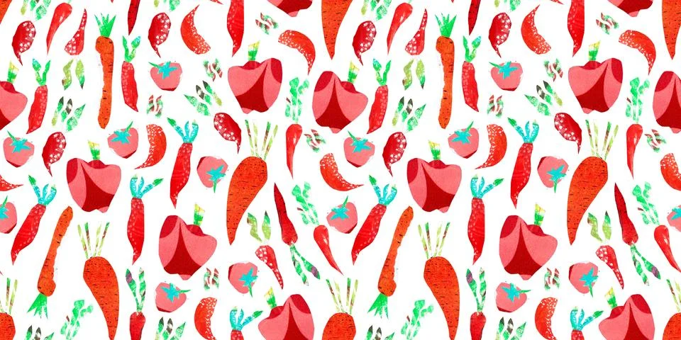 Seamless pattern of vegetables paper collage on white background. Carrots Stockillustratie