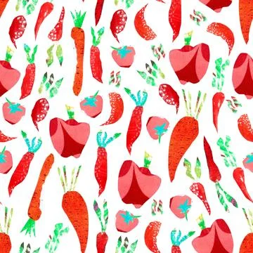 Seamless pattern of vegetables paper collage on white background. Carrots, beet Stock Illustration