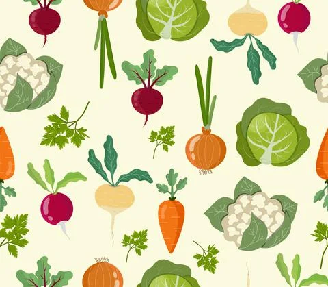 Seamless pattern with vegetables, set vegan food Illustrazione stock