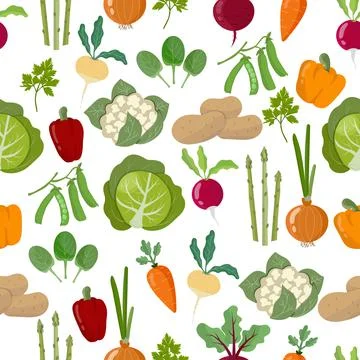 Seamless pattern with vegetables, set vegan food Stock Illustration