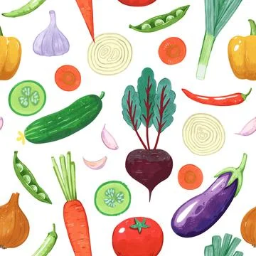 Seamless pattern with vegetables. Vector hand drawn detailed illustration Stock Illustration