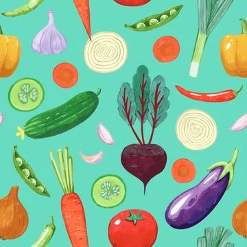 Seamless pattern with vegetables. Vector hand drawn detailed illustration Stock Illustration