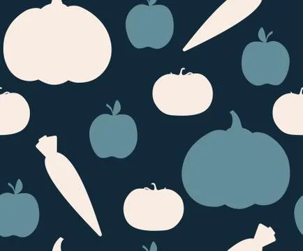 Seamless pattern with vegetables. Vegetables on black background. Stock Illustration