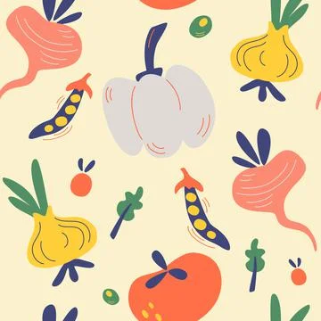 Seamless pattern with vegetables. Vegetarian healthy food vector texture. Veg Stock Illustration