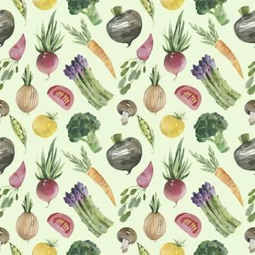 Seamless pattern with vegetables in a watercolor Stock Illustration