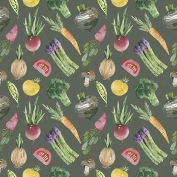 Seamless pattern with vegetables in a watercolor Stock Illustration