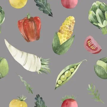 Seamless pattern with vegetables in a watercolor style. resh, wallpaper Stock Illustration