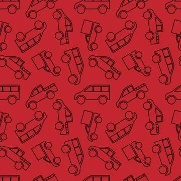 Seamless pattern of vehicle transportation in red background. 스톡 일러스트