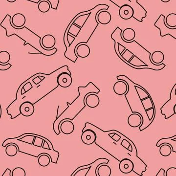 Seamless pattern of vehicle transportation in soft pink background. Stock Illustration