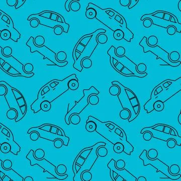 Seamless pattern of vehicle transportation in turquoise background. ca Stock Illustration