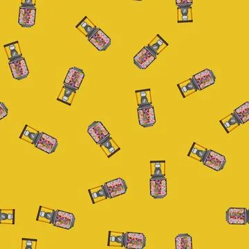 Seamless pattern vending bubblegum machine cartoon vector Stock Illustration