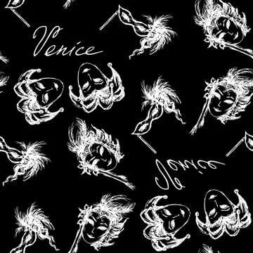 Seamless pattern venice carnival mask, vector Illustrazione stock