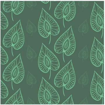 Seamless pattern vertical doodle decor green leaves on myrtle background Stock Illustration