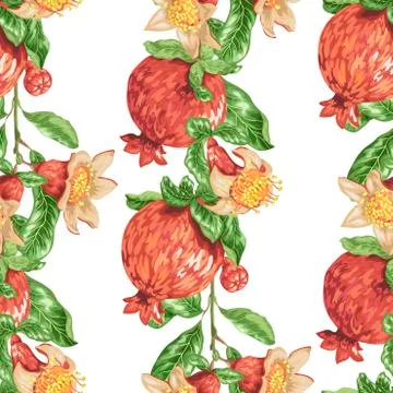 Seamless pattern with vertical pomegranate fruit branches in vector Stock-Illustration