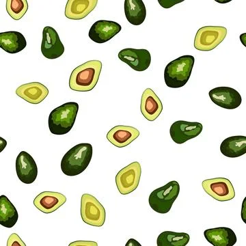 Seamless pattern with vibrant avocado slices. Cute cartoon vector fruit illus Stockillustratie