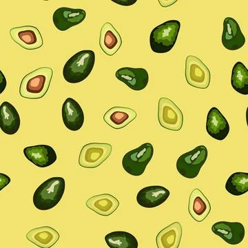 Seamless pattern with vibrant avocado slices. Cute cartoon vector fruit illus Stockillustratie