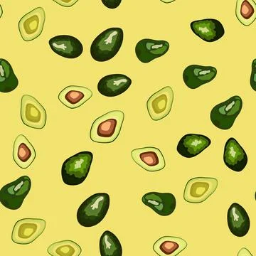 Seamless pattern with vibrant avocado slices. Cute cartoon vector fruit illus Stockillustratie