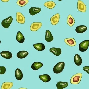 Seamless pattern with vibrant avocado slices. Cute cartoon vector fruit illus Stockillustratie