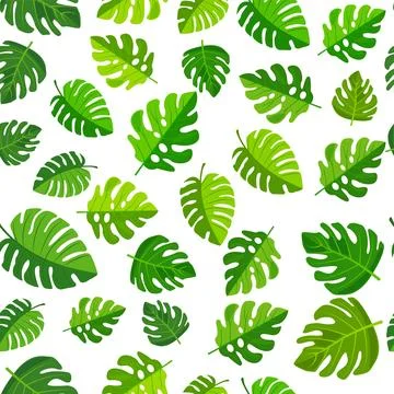 Seamless pattern of vibrant green leaves on a white background. Various leaf Illustrazione stock