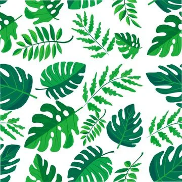 Seamless pattern of vibrant green leaves on a white background. Various leaf Illustrazione stock