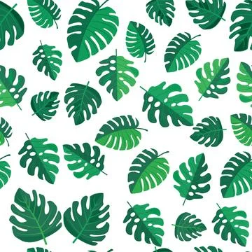 Seamless pattern of vibrant green leaves on a white background. Various leaf Stock Illustration