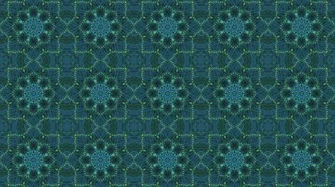 A seamless pattern of vibrant kaleidoscopic illustration in dark blue and gre Stock Illustration