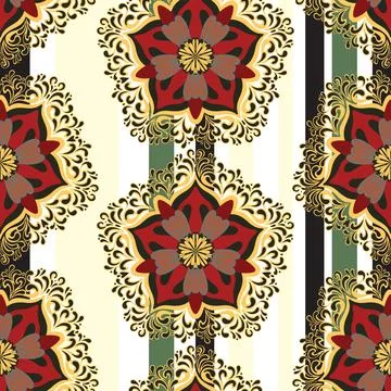 A seamless pattern with vibrant mandalas, medallions and patterns. A rich, fe Illustrazione stock
