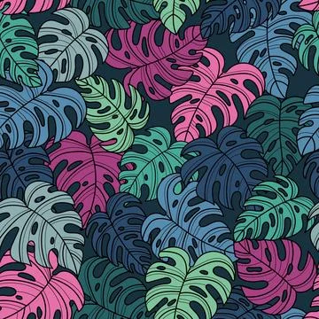 Seamless pattern with vibrant monstera leaves Stock Illustration