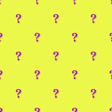 Seamless pattern of vibrant purple question mark on bright yellow backdrop Stock Illustration