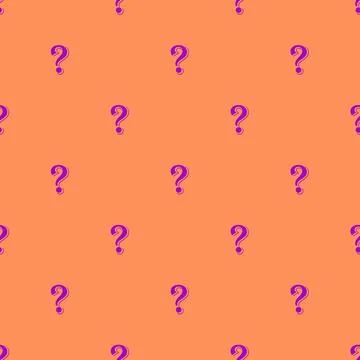 Seamless pattern of vibrant purple question mark on carrot orange backdrop Stock Illustration