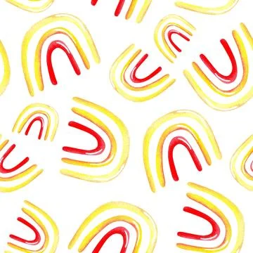 Seamless pattern of vibrant red and yellow abstract arches on a white backg.. Stock Illustration