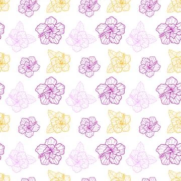 Seamless pattern with vibrant tropical hibiscus flowers. Bright and colorful Stock Illustration