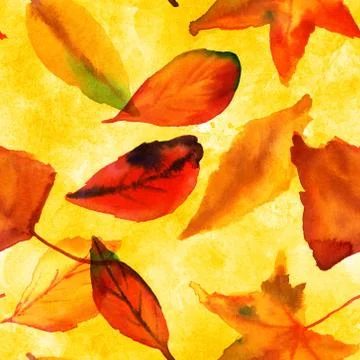 Seamless pattern with vibrant watercolor leaves, autumnal print 库存插图