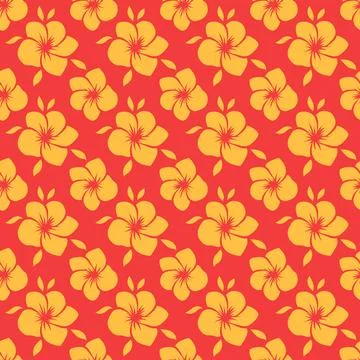 Seamless pattern of vibrant yellow flowers on a bold red background. Stock Illustration