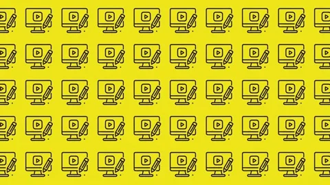 Seamless pattern of video editing and digital content creation icons on yellow Stock Footage 344909228