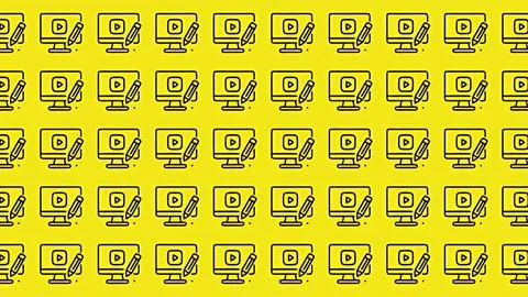 Seamless pattern of video editing and content creation icons on yellow back.. 스톡 일러스트